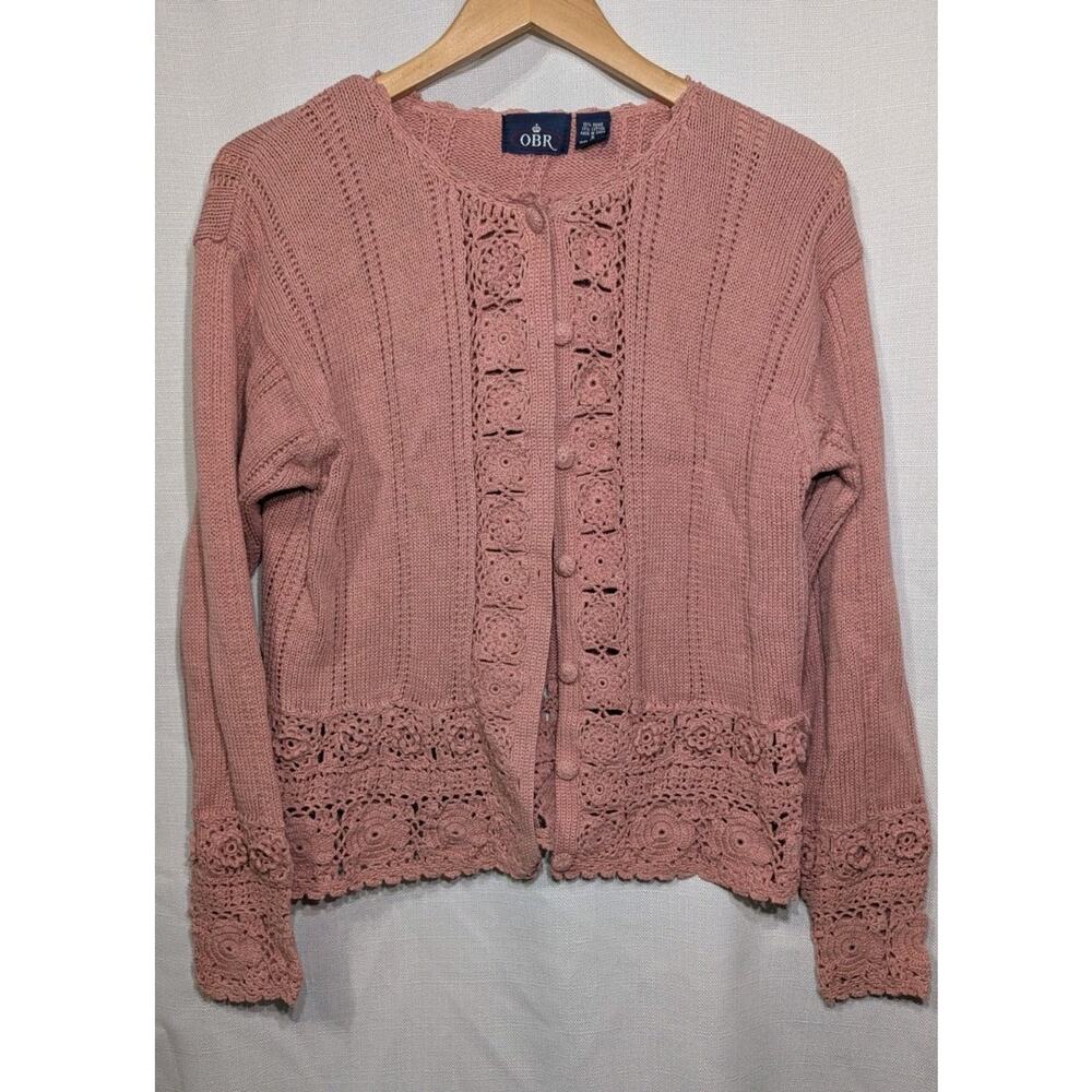 OBR Women's Vintage Crochet Knit Button Front Cardigan Sz S Cottagecore Coquette